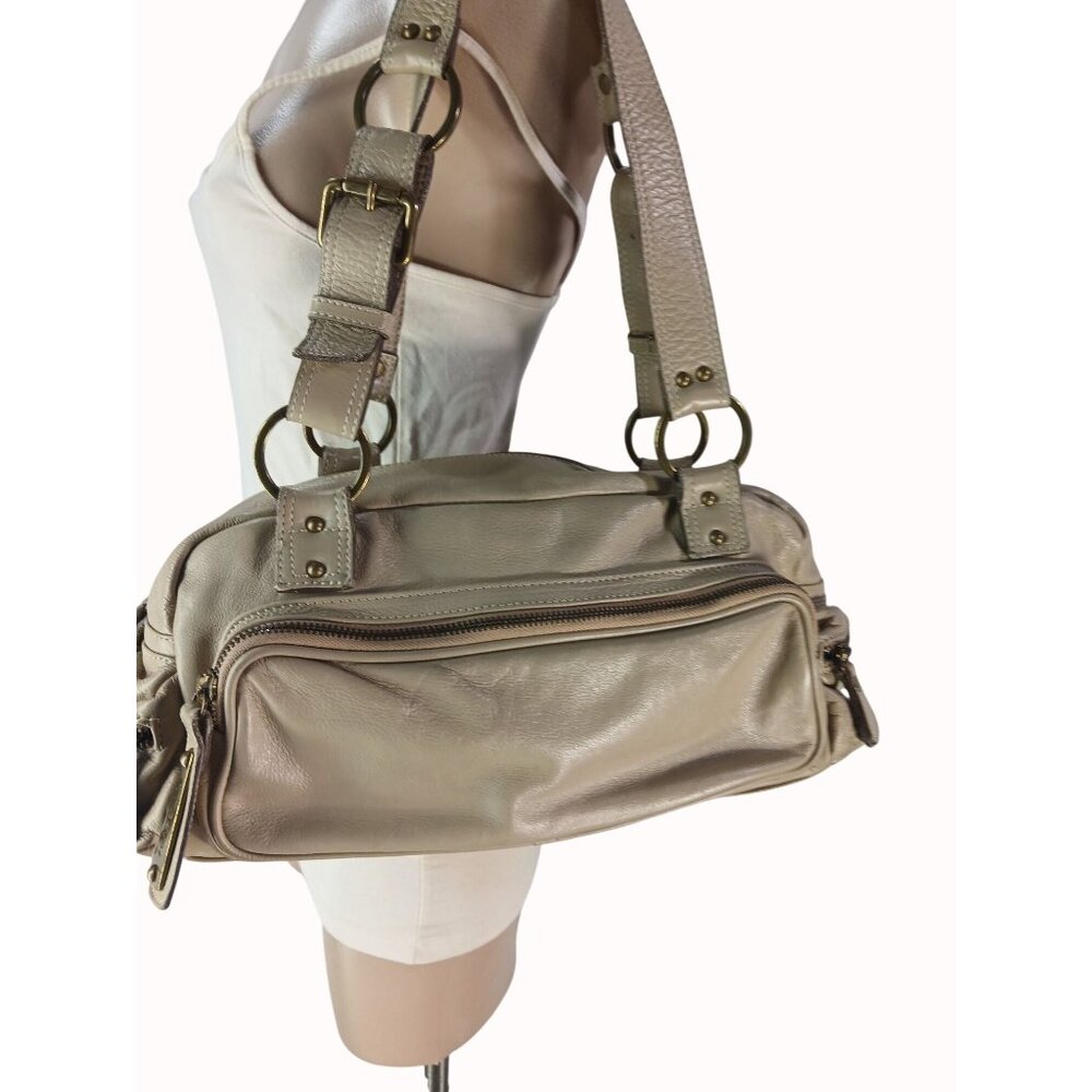 Toscani Tan Leather Shoulder Bag Purse Italy Zip Pockets Italy Slouch Hobo